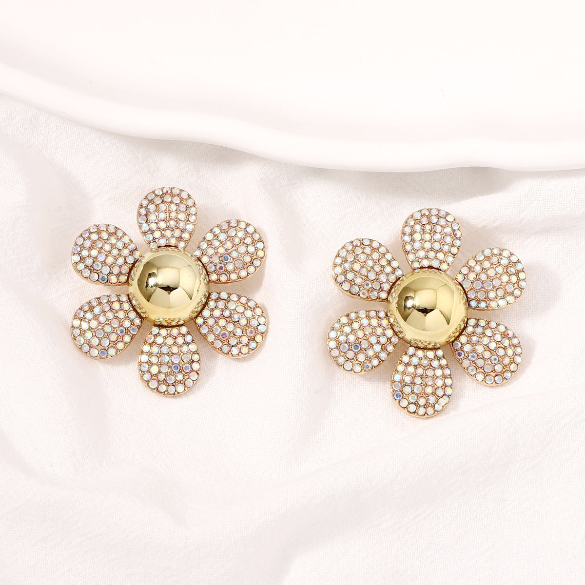 Rainbow Pearl Multi Rhinestone 18K Gold Stud Anti Tarnish Earring Bulk