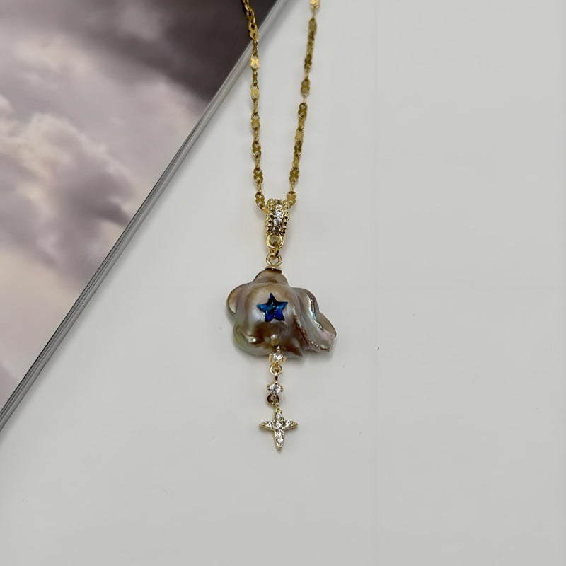 Luxury Pearl & Star Charm Style Gold Anti Tarnish Copper Necklace Bulk