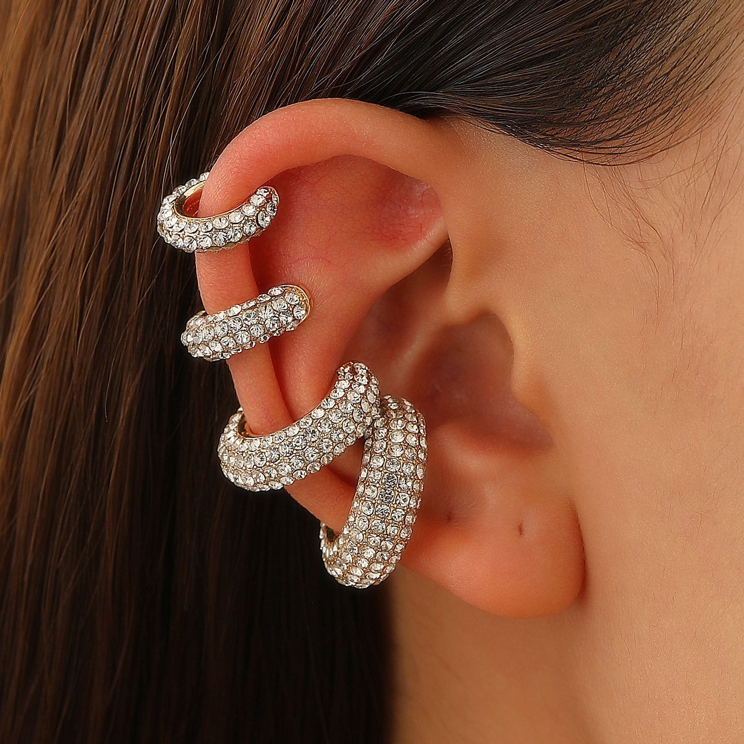 Studded Gold CZ Anti Tarnish Air Cuff Stud Earring Pack Of 2 Bulk