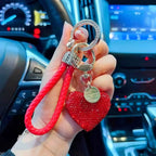 Multi Color Stylish Heart Leather Strap Gold Rhinestone Keychain Bulk