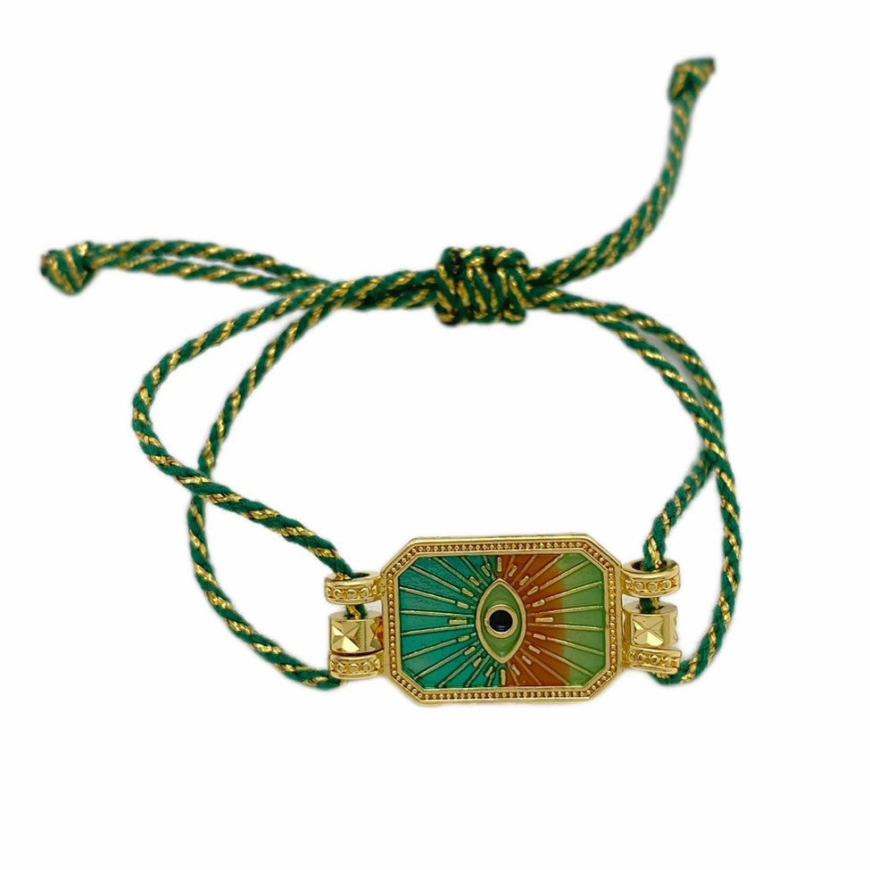 Evil Eye Bird Star 18K Gold CZ Enamel Adjustable Thread Bracelet Bulk