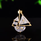 Modern Sailboat Style Gold Silver CZ Copper Anti Tarnish Brooch Bulk