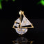 Modern Sailboat Style Gold Silver CZ Copper Anti Tarnish Brooch Bulk