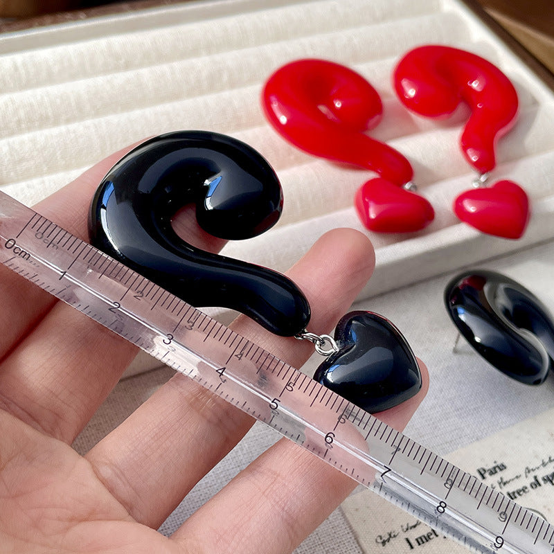 Question Mark Heart Enamel 18K Gold Red Black Anti Tarnish Dangler Drop Earring For Women
