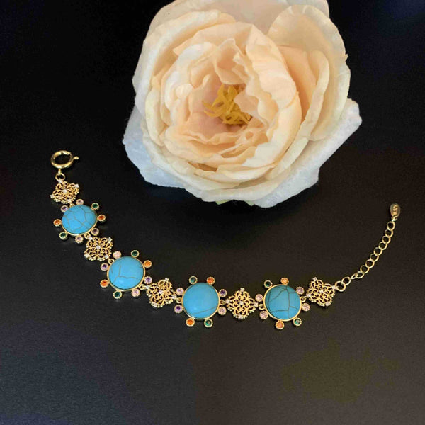 Bulk Blue Flower Clover Gold Plated Cubic Zirconia Alloy Bracelet Main image