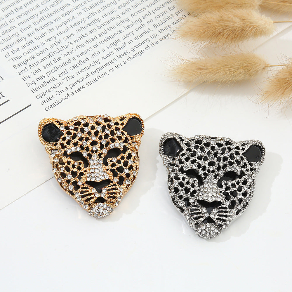 Leopard Face Cubic Zirconia 18K Gold Silver Brooch For Women Bulk