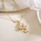 White Celestial Moon Star Gold Mother Of Pearl Copper Pendant Chain Bulk