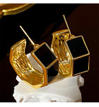 Hexagon Rectangle White Black Gold Anti Tarnish Hoop Earring Bulk