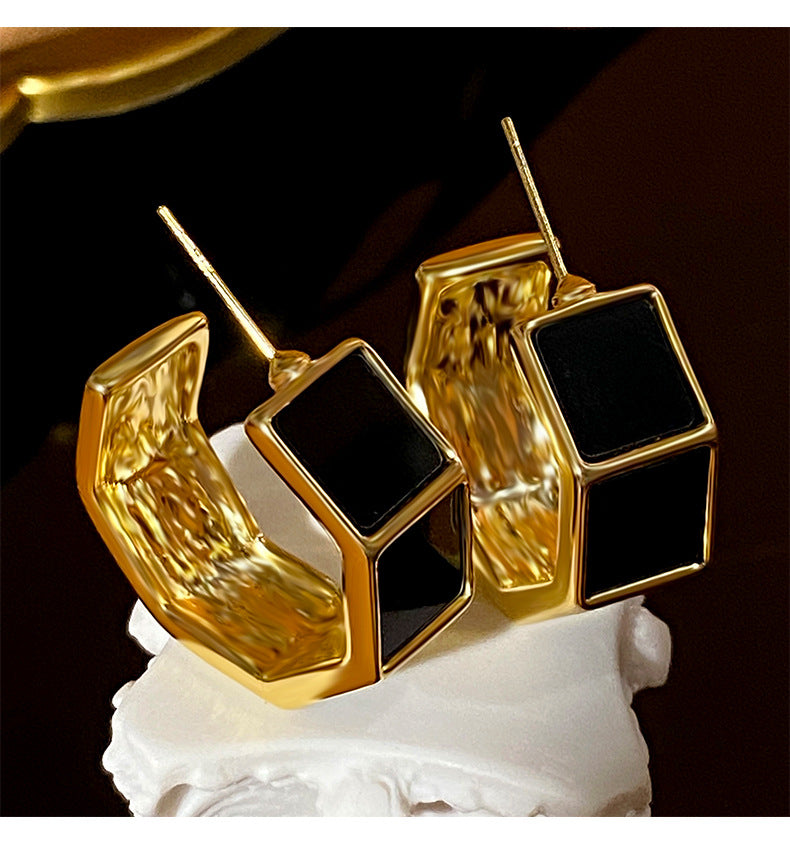 Hexagon Rectangle White Black Gold Anti Tarnish Hoop Earring Bulk