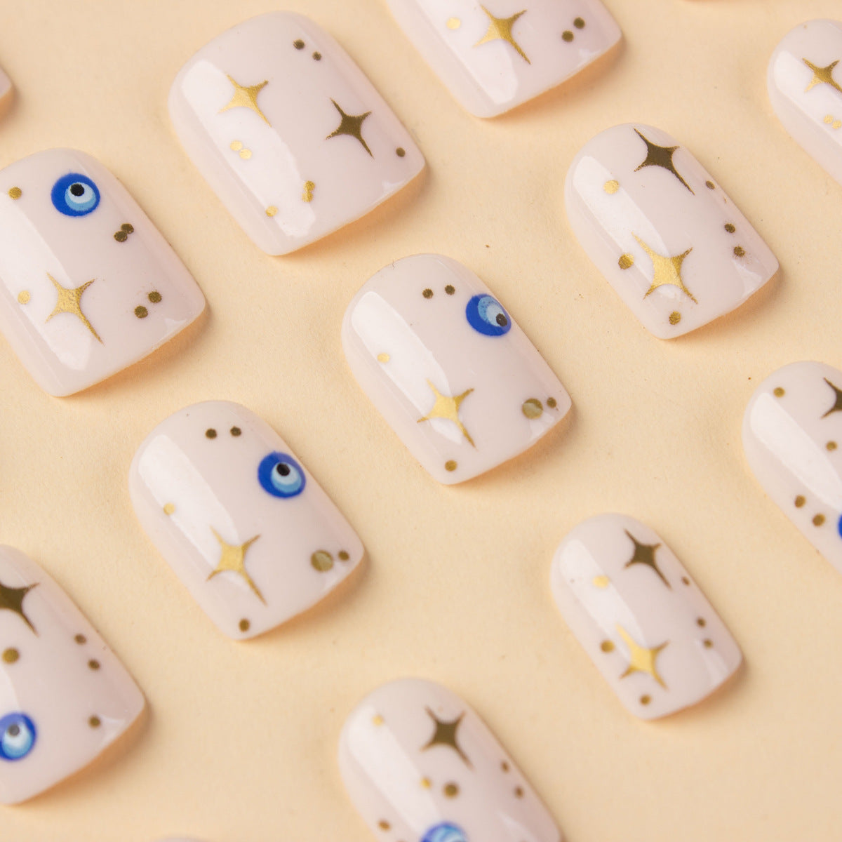 Evil Eye Star Gold Baby Pink Finger Nail Pack Of 10 + Extra 14 Bulk