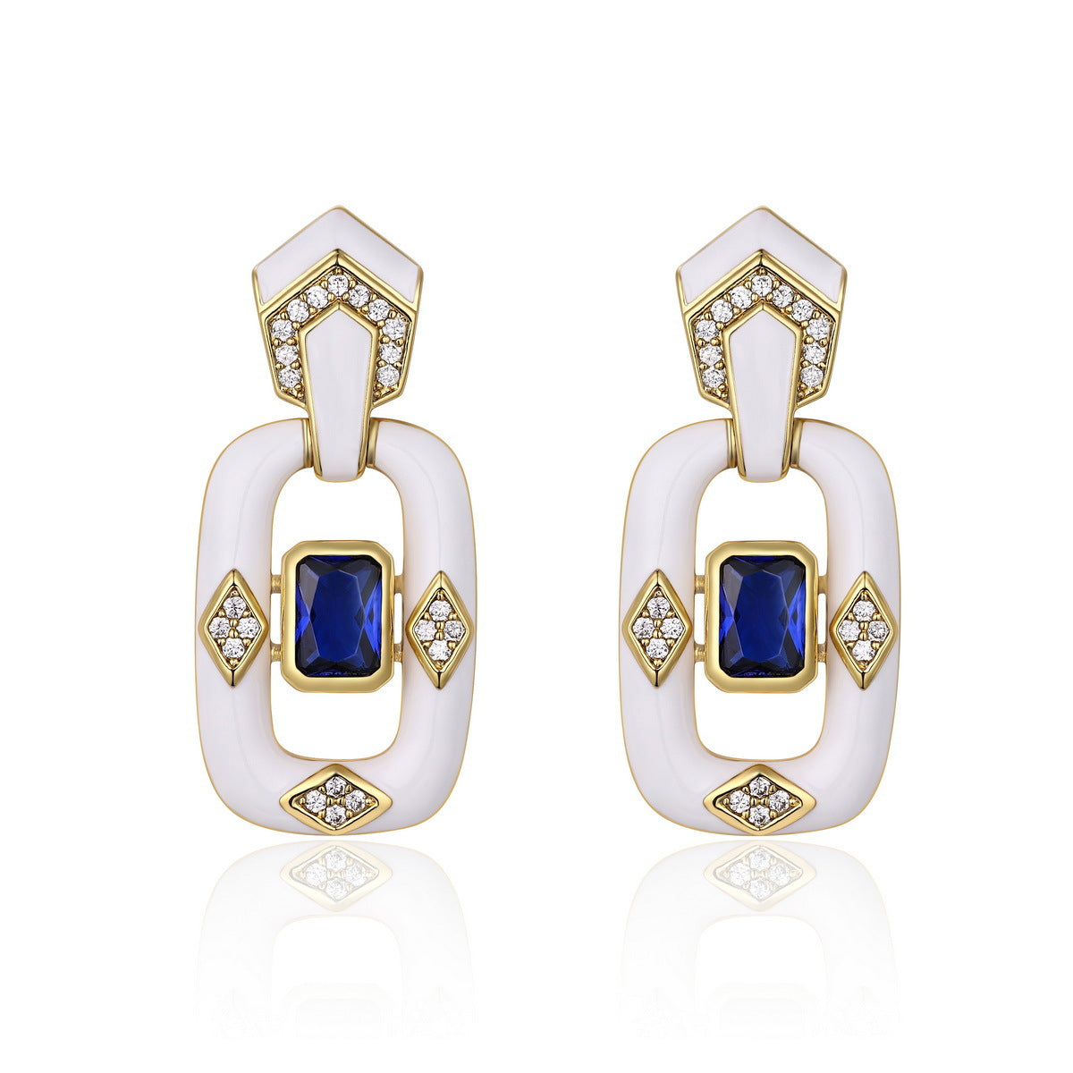 18K Gold Enamel Cubic Zirconia Anti Tarnish Dangler Earring Women Bulk Secondary image