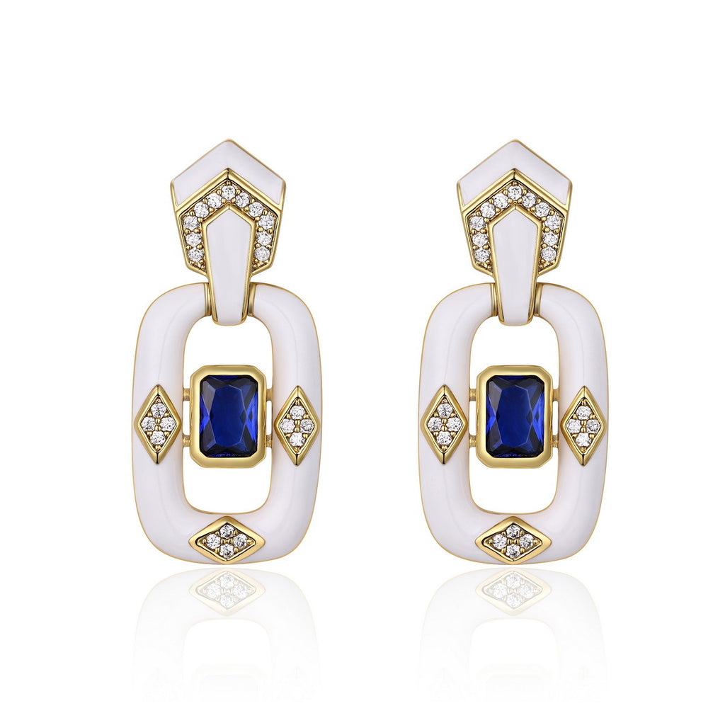 18K Gold Enamel Cubic Zirconia Anti Tarnish Dangler Earring Women Bulk