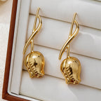 Gold Tulip Flower Dangler Earrings For Women Bulk