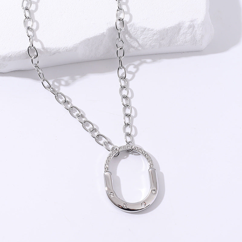 Lock CZ Gold Rose Gold Silver Stainless Steel Link Chain Necklace Bulk