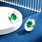 Luxury Emerald Green Oval CZ Silver Plated Copper Stud Earrings Bulk