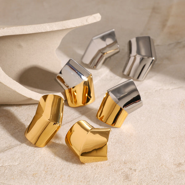 Two Tone 18K Gold Silver Stainless Steel Anti Tarnish Ear Cuff Stud Earring For Women Main image