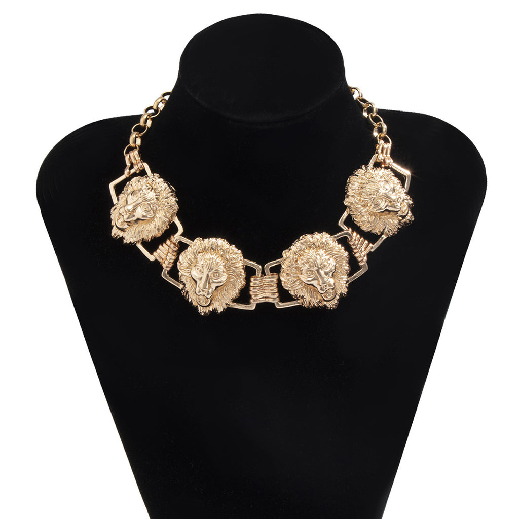 Lion Head Face 18K Gold Choker Necklace For Women Bulk