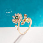 Bulk White Flower Honeybee Gold Plated CZ Copper Adjustable Fancy Ring