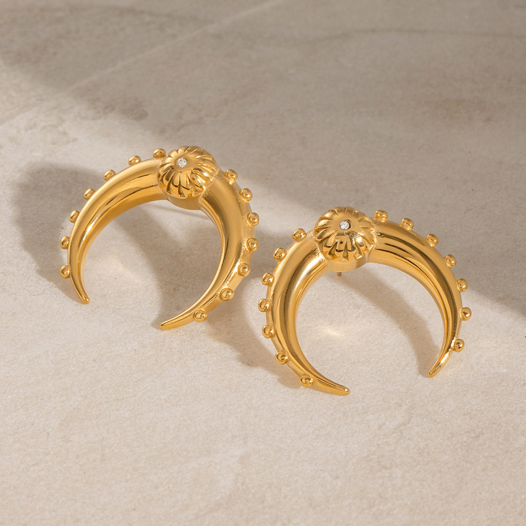 Crescent Moon Gold CZ Anti Tarnish Stainless Steel Stud Earring Bulk