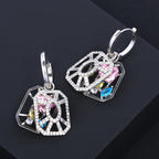 Trendy Openwork Hexagon Silver Plated CZ Copper Hoop Earrings Bulk