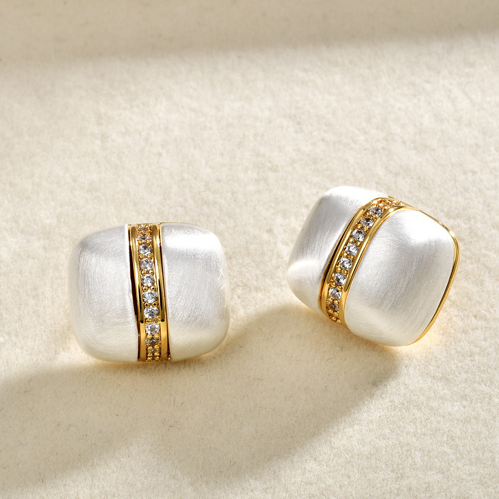 Gold Silver Geometric Cubic Zirconia Copper Stud Earrings For Women Bulk