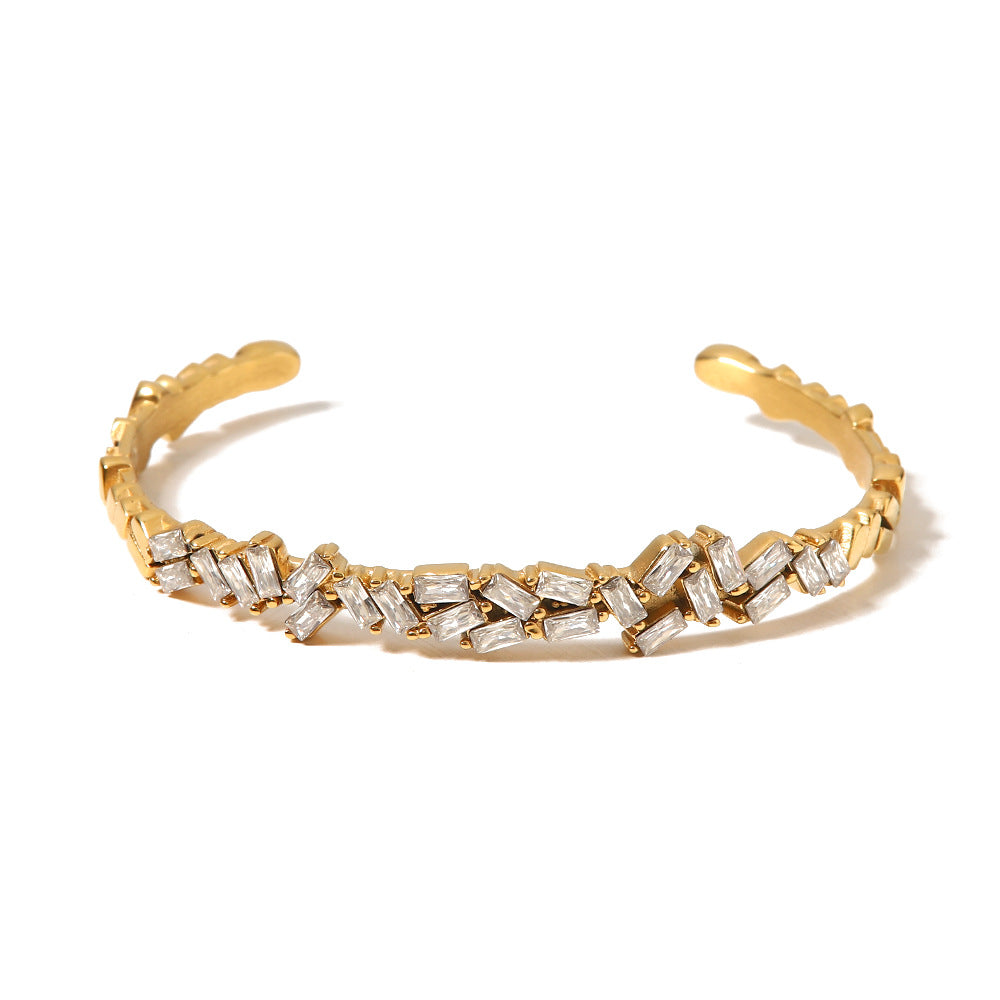 Baguette 18K Gold CZ Stainless Steel Anti Tarnish Cuff Bracelet Bulk