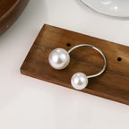 Dual Pearl White 18K Gold Anti Tarnish Free Size Ring For Women Bulk