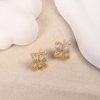 White Sparkling Bowknot Gold CZ Anti Tarnish Copper Stud Earrings Bulk