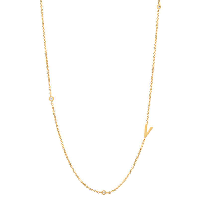 Initial Alphabets Letters 18K Gold Cubic Zirconia Stainless Steel Anti Tarnish Necklace For Women