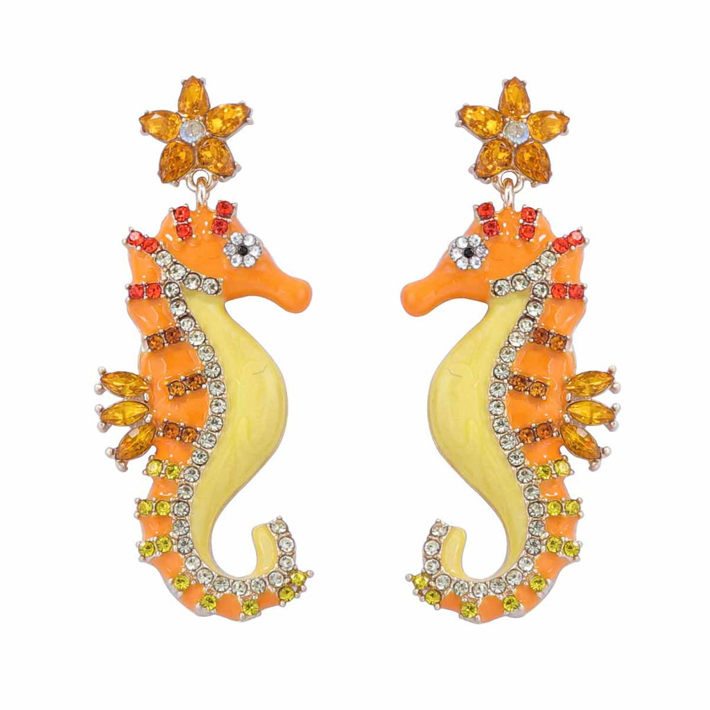 Seahorse Flower Multi CZ Enamel Anti Tarnish Dangler Earring Bulk