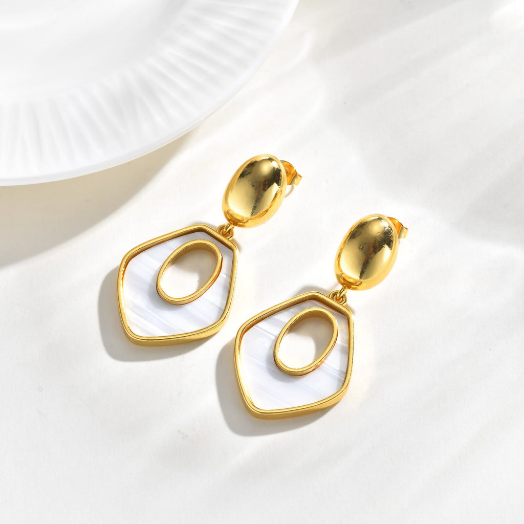 White Pentagon Gold Mother of Pearl Stainless Steel Hoop Earrings Bulk