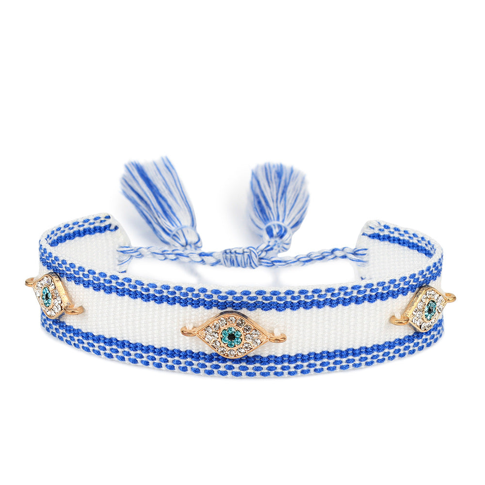 Evil Eye Gold Silver Multicolor Thread Cotton Adjustable Bracelet Bulk