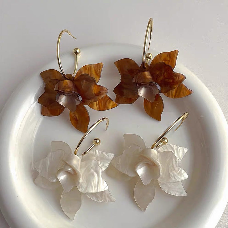 Flower White Green Brown 18K Gold Anti Tarnish Hoop Earrings Bulk