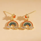 Designer Multi Color Rainbow Horseshoe Gold CZ Copper Drop Earrings Bulk