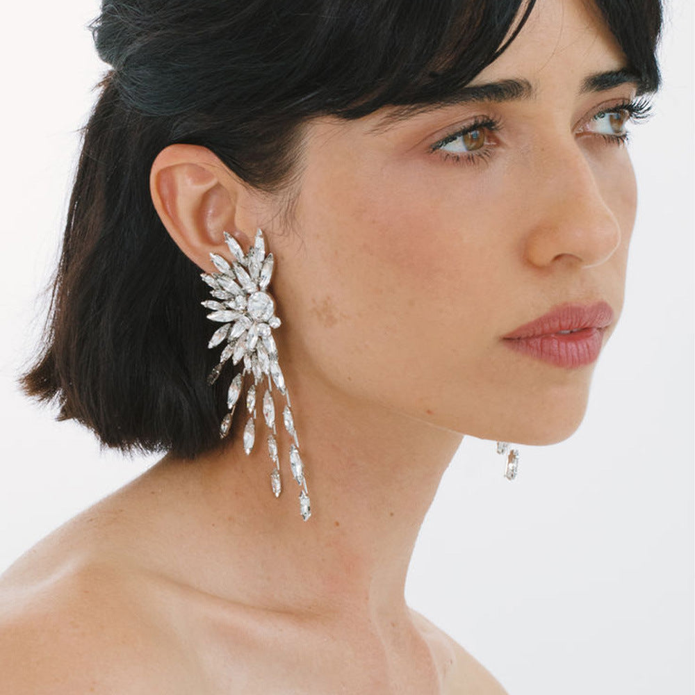 Sparkle Solitaire Rhinestone Silver Dangler Earring For Women Secondary image
