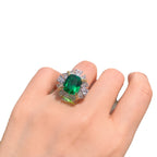 Cushion Drop Green Solitaire Silver Anti Tarnish Free Size Ring Bulk