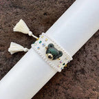 Teddy Bear Face Crystal Fabric Writ Band Threads Bracelet Bulk