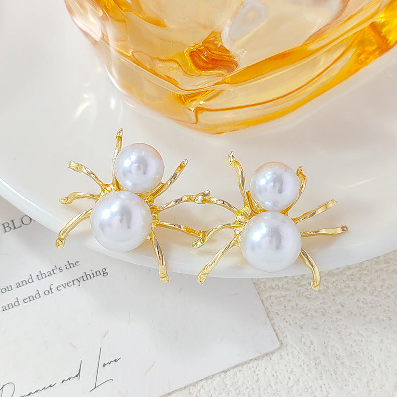 Spider Pearl 18K Gold Anti Tarnish Stud Earring For Women Bulk