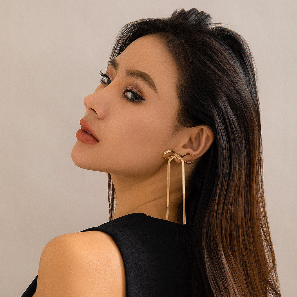 Bow Ribbon Knotted 18K Gold Plated Anti Tarnish Necklace Earring Bracelet Set For women