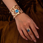 Evil Eye 18K Gold Blue Adjustable Cuff Bracelet Band Ring Women Bulk