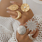 Star Sun Face 18K Gold Silver Big Free Size Ring For Women Bulk