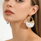 White Modern Abstract Gold Pearl Copper Hoop Earrings For Women Bulk