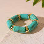Acrylic Bamboo 18K Gold Blue Beads Stackable Adjustable Bracelet Bulk