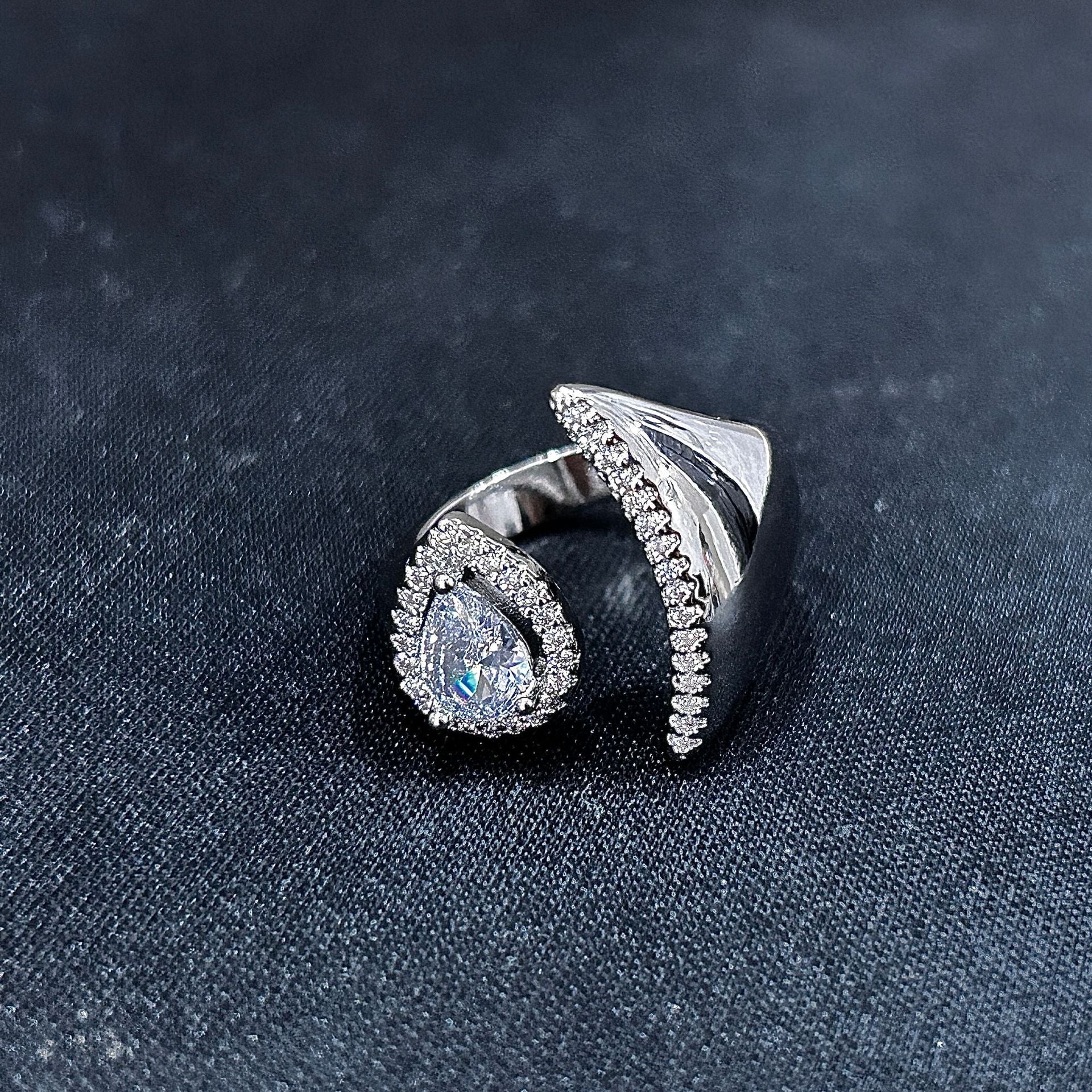 Wholesale Teardrop Wrap Style Silver CZ Copper Adjustable Fancy Ring