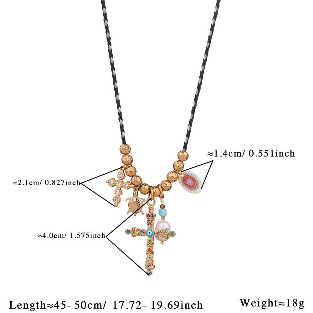Cross Heart Butterfly Gold Blue Black Anti Tarnish Charm Necklace Pack Of 3 For Women