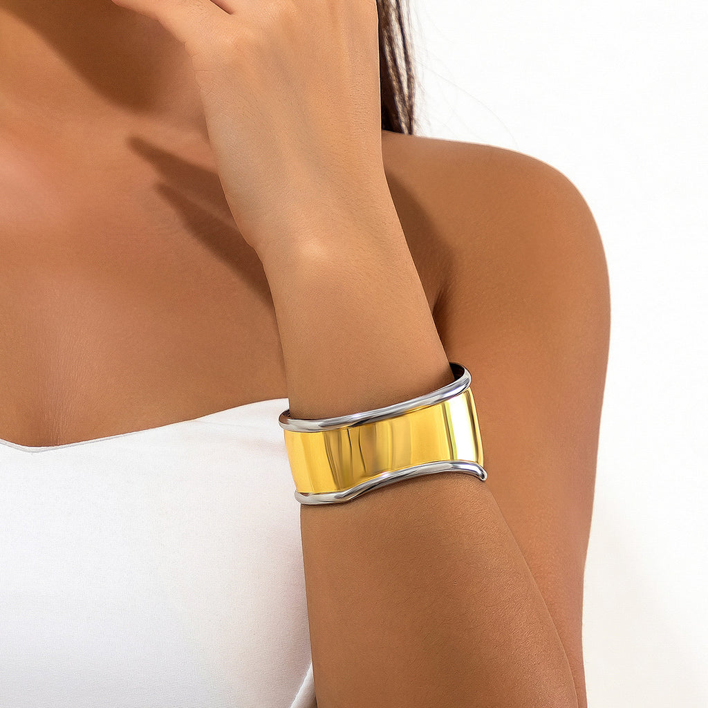 Glossy Wave Gold Silver Plated Anti Tarnish Cuff Kada Bracelet Bulk
