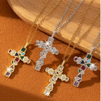 Jesus Cross 18K Gold CZ Anti Tarnish Necklace Pendant Chain Bulk
