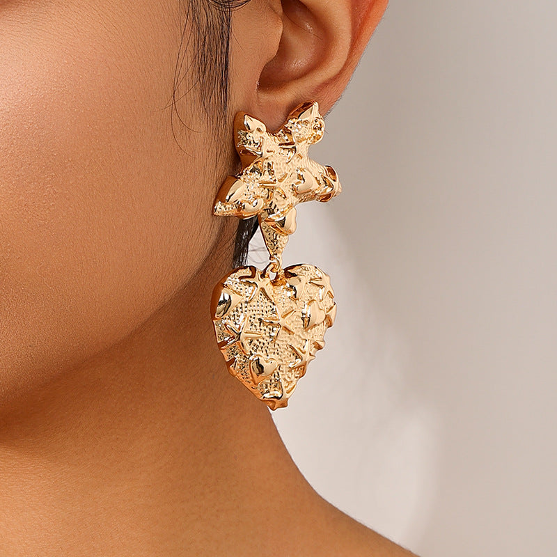 Star Fish Heart Beaten Finish 18K Gold Dangler Earring For Women Bulk Secondary image