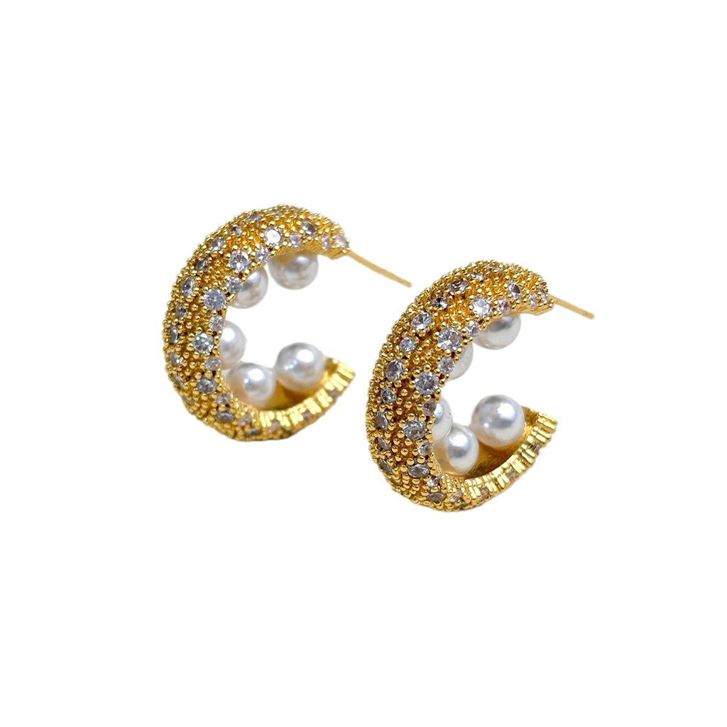 Pearl Cubic Zirconia 18K Gold Silver Anti Tarnish Hoop Earring Bulk