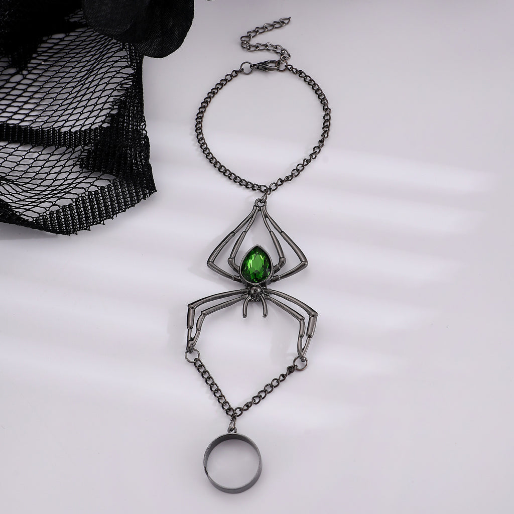 Wholesale Green Black Spider Black Rhinestone Ring-Bracelet For Women